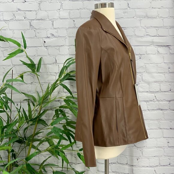Cole Haan Signature Brown Faux Leather Jacket - Picture 2 of 6
